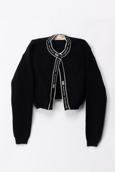 ELISABETTA FRANCHI BAMBINA  Cardigan en maille avec bandes logotées EFMA131CFL191.D062 BLACK/BUTTE