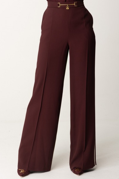 Elisabetta Franchi  Pantalon palazzo en satin avec mors PA05747E2 ROUGE NOIR/BURRO