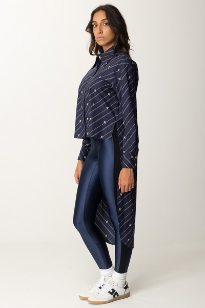 Elisabetta Franchi  Asymmetrical Shirt with Stripes and Logo Print CA06947E2 NAVY/CREMA