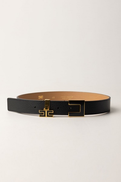 Elisabetta Franchi  Slim leather belt with logo charms CT11S47E2 NERO