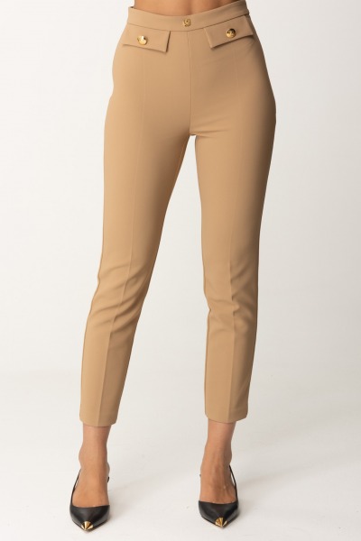 Elisabetta Franchi  Pantalon droit avec bande logo PA02446E2 CAMEL