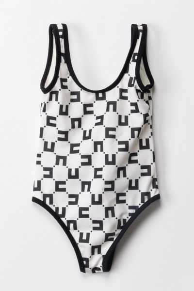 ELISABETTA FRANCHI BAMBINA  One-piece swimsuit with cubic logo print EFSW019CTV046.D027 BUTTER/BLAC