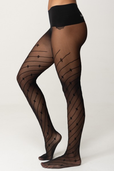 Elisabetta Franchi  Collants à rayures diagonales avec logo CZ03D46E2 NERO