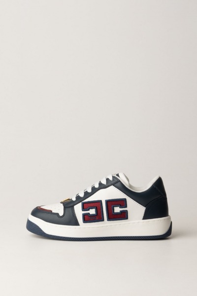 Elisabetta Franchi  Baskets en cuir avec logo double C SA40G46E2 NAVY/AVORIO