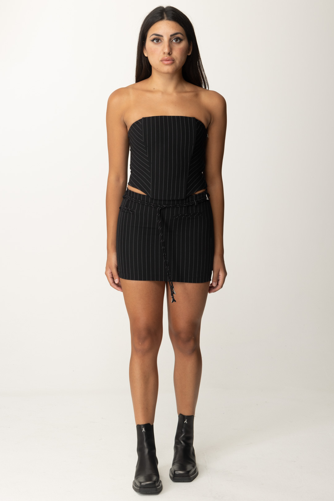 Preview: Patrizia Pepe Low-waisted pinstripe miniskirt Black Stripes