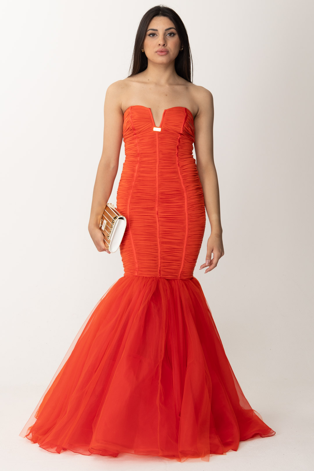 Preview: Elisabetta Franchi Red Carpet dress with maxi tulle flounce Corallo