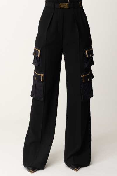 Elisabetta Franchi  Pantalón con bolsillos y cinturón. PA04546E2 NERO