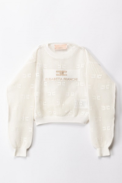 ELISABETTA FRANCHI BAMBINA  Crew neck sweater with logo embroidery EFMA129CFL001.D348 IVORY/SAND