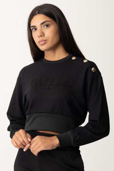 Gaelle Paris  Sweatshirt with gold buttons and logo GAABW01211 NERO