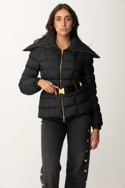 Elisabetta Franchi  Down jacket with belt and maxi collar PI76D46E2 NERO