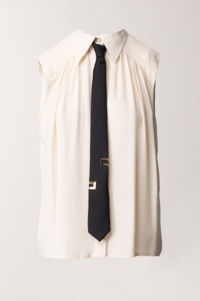 Elisabetta Franchi  Sleeveless shirt with tie CA03941E2 BURRO