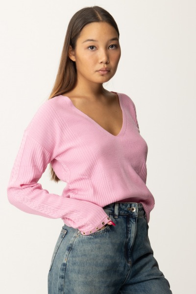 Patrizia Pepe  Pure Wool Sweater with Eyelets 8K0210 KM36 COLD PINK