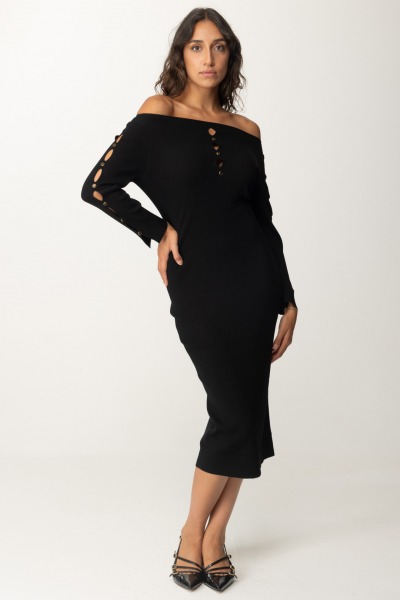 Twin-Set  Knitted midi dress with cut-out and studs 242TP3313 NERO