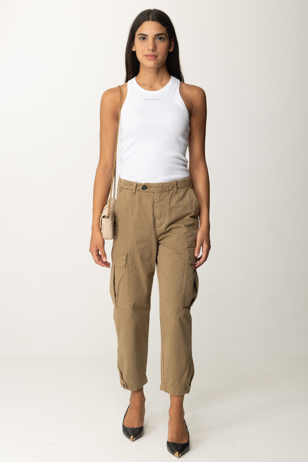 Vista previa: Pinko pantalones cargo Sonata de algodón MARRONE LEGNO DOLMO