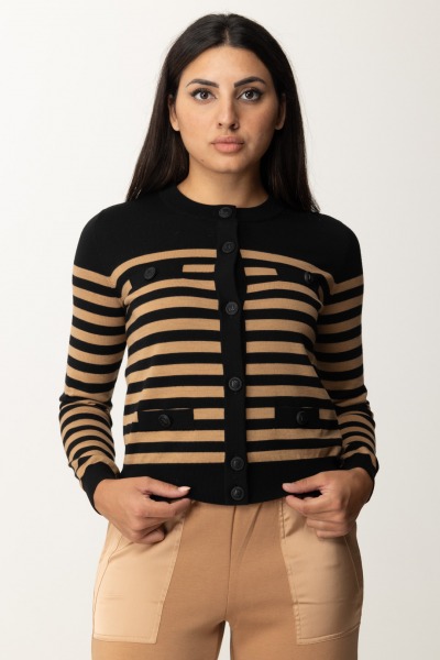 Elisabetta Franchi  Striped cardigan with pockets MK68S46E2 NERO/CAMEL