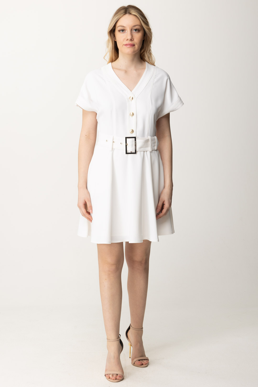 Vorschau: Guess Creponne-Minikleid mit Gürtel PALE PEARL