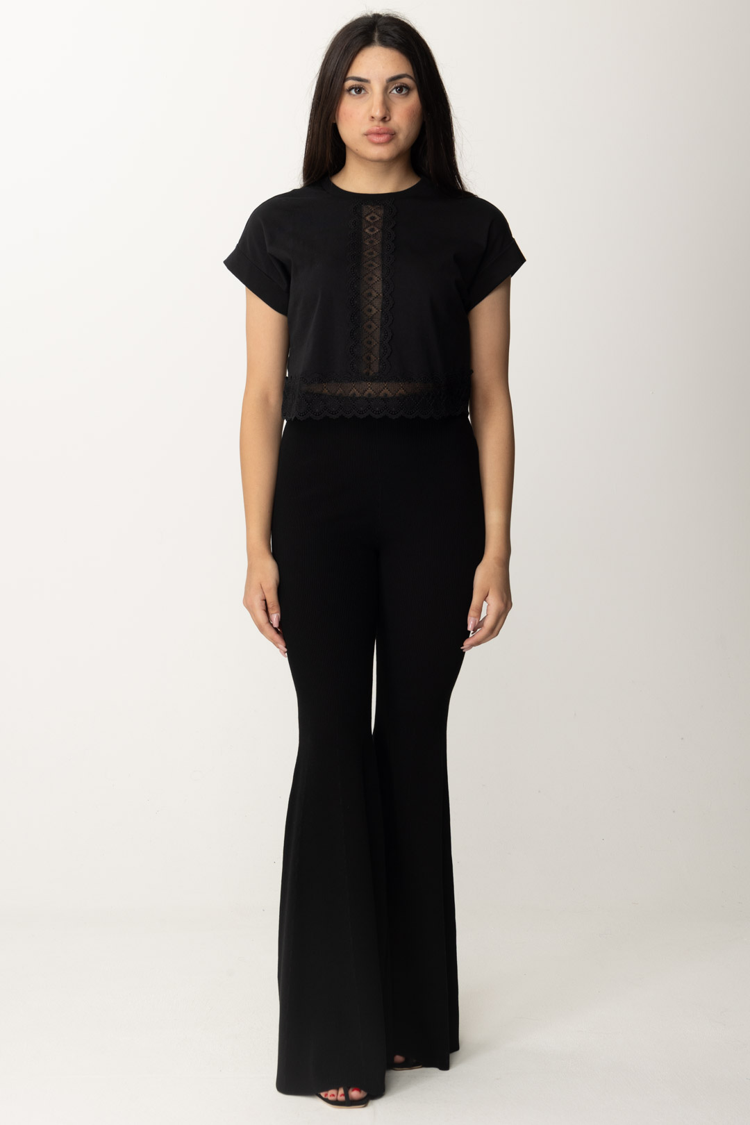 Preview: Twin-Set T-shirt crop con passamanerie Nero