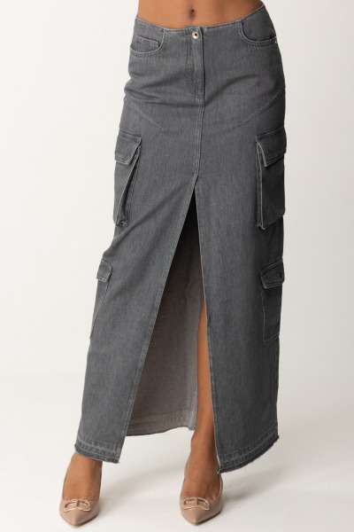 Patrizia Pepe  Długa dżinsowa spódnica cargo 8G0415 D080 GRAY DENIM