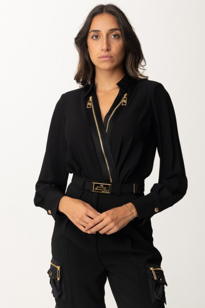 Elisabetta Franchi  Bodysuit style shirt with zips CB00346E2 NERO