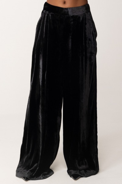 Manila Grace  Velvet palazzo trousers P068OU NERO