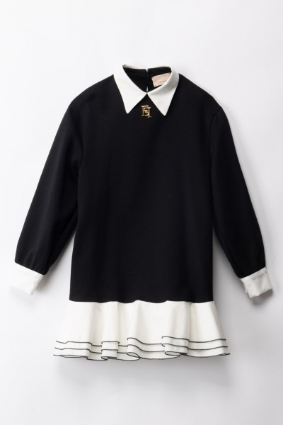 ELISABETTA FRANCHI BAMBINA  Sweatshirt dress with ruffles EFAB5080FF002.DN00 BLACK/IVORY