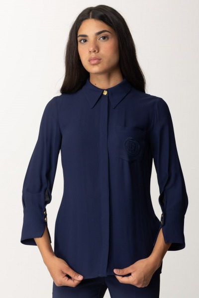 Elisabetta Franchi  Georgette-Shirt mit Logo-Stickerei CA09146E2 NAVY