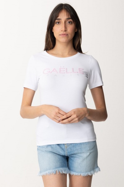 Gaelle Paris  T-shirt with beaded logo GAABW00379 BIANCO