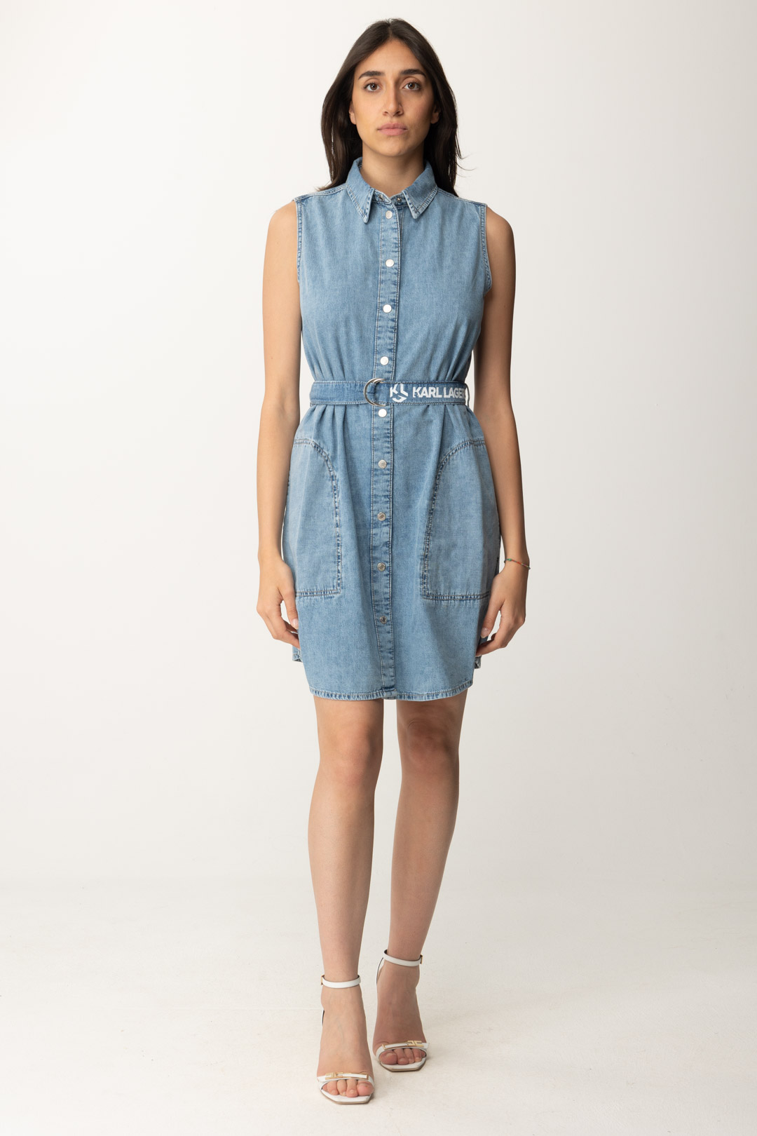 Aperçu: Karl Lagerfeld Robe en jean avec ceinture Vintage Light Blue Stone