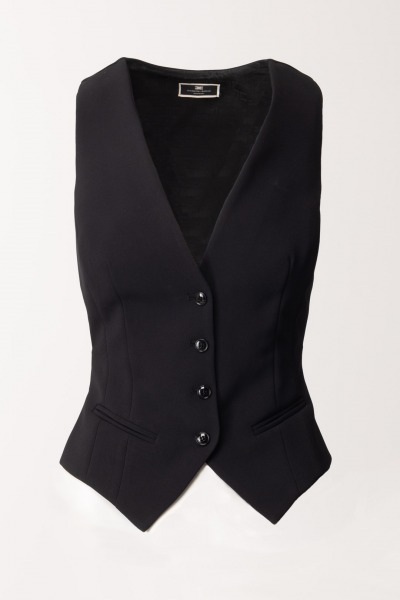 Elisabetta Franchi  Single-Breasted Crepe Vest GL00142E2 NERO