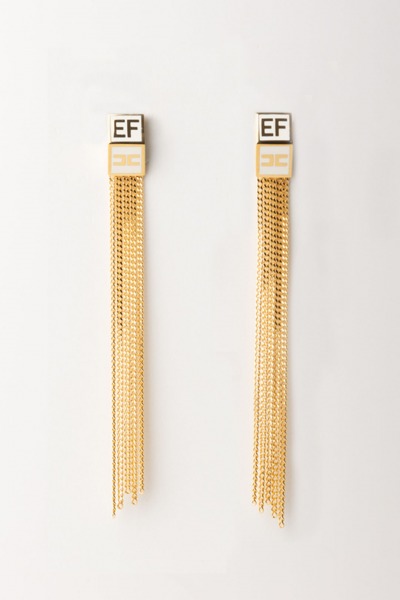 Elisabetta Franchi  Boucles d&#039;oreilles avec plaque logo et franges OR24M46E2 ORO GIALLO/AVORIO