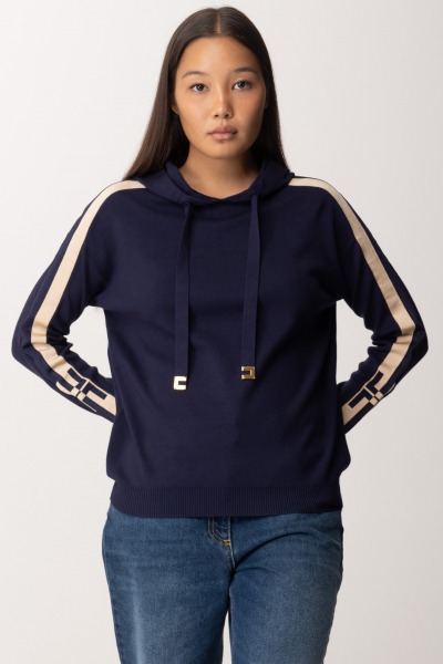 Elisabetta Franchi  Sweat-shirt en tricot avec bandes et logo MK54S46E2 NAVY/CREMA