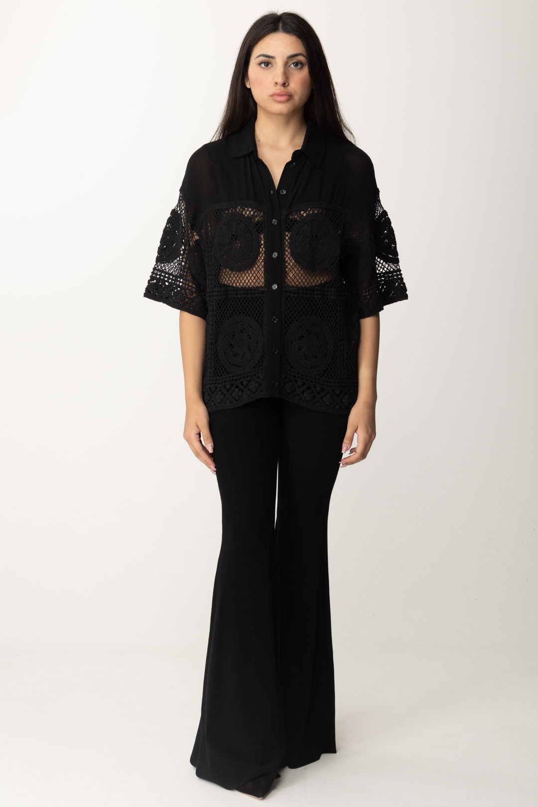 Vista previa: Twin-Set Camisa de crochet floral Nero