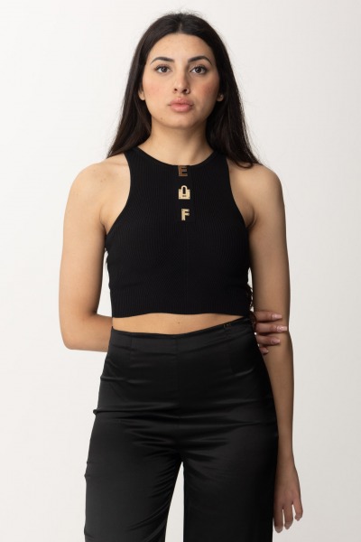 Elisabetta Franchi  Cropped top in viscose with lettering TK06B42E2 NERO