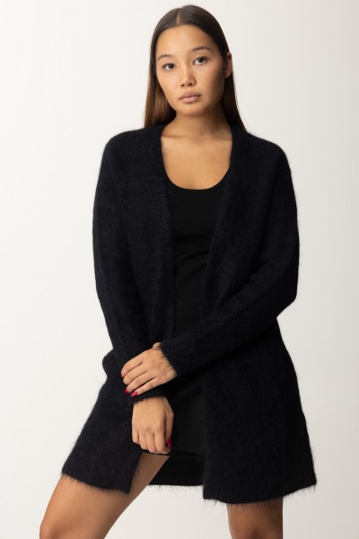 Manila Grace  Lange Strickjacke aus Mohair M185WU NERO