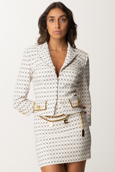 Elisabetta Franchi  Cropped jacket with diamond print and chain GIS8546E2 BURRO/NERO