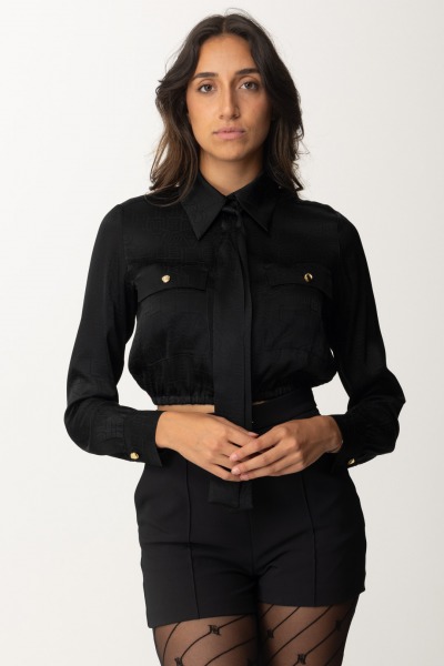 Elisabetta Franchi  Camicia crop in raso jacquard CA06146E2 NERO