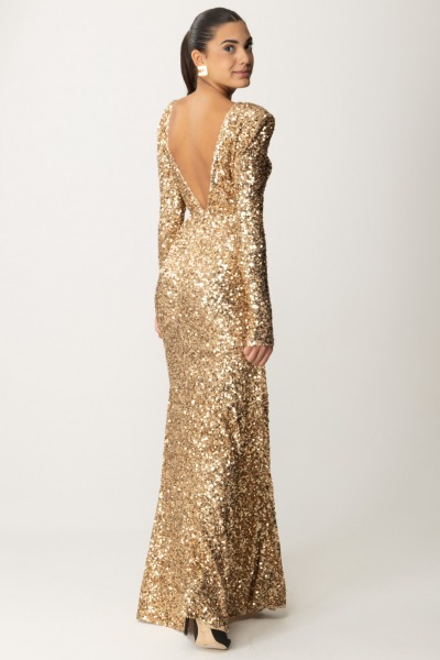 Elisabetta Franchi  Sequined Red Carpet Dress with Chain and Rhinestones AB75947E2 GOLD