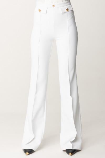 Elisabetta Franchi  Pantaloni stretch con logo in vita PA02546E2 AVORIO