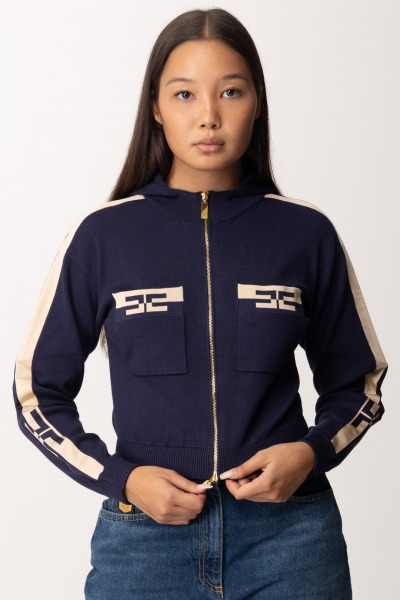 Elisabetta Franchi  Sudadera cropped con bandas bicolor MK56S46E2 NAVY/CREMA