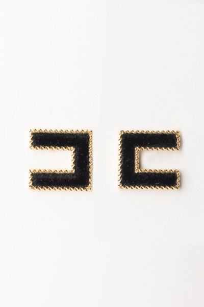 Elisabetta Franchi  Boucles d&#039;oreilles logo C avec velours OR35B47E2 ORO GIALLO/NERO