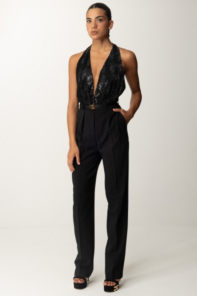 Elisabetta Franchi  Jumpsuit with belt and embroidered top TU02447E2 NERO