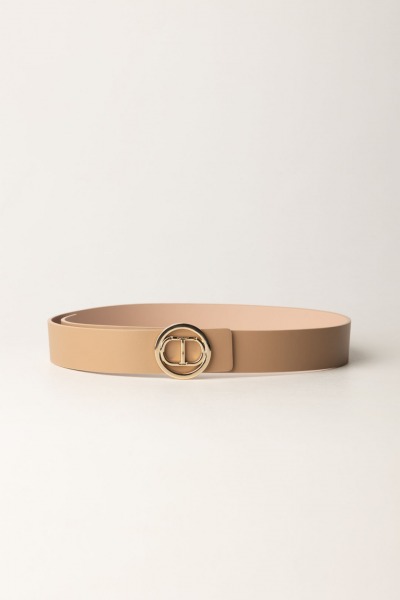 Twin-Set  Faux Leather Belt with Oval T Logo 242TA4390 BIC.SANDY BROWN/NUDE