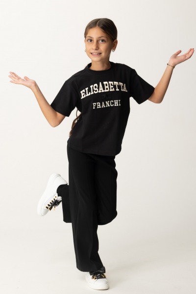 ELISABETTA FRANCHI BAMBINA  T-shirt over con ricamo logo in stile college EFTS2200JE006.D399