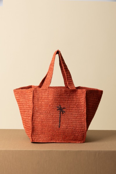 Manebi  Squared tote bag V79DI RUST W BROWN PALM