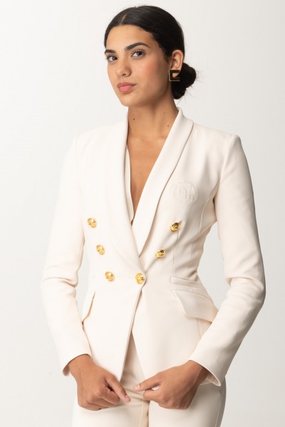 Elisabetta Franchi  Double-breasted jacket with embroidered coat of arms GI09346E2 BURRO