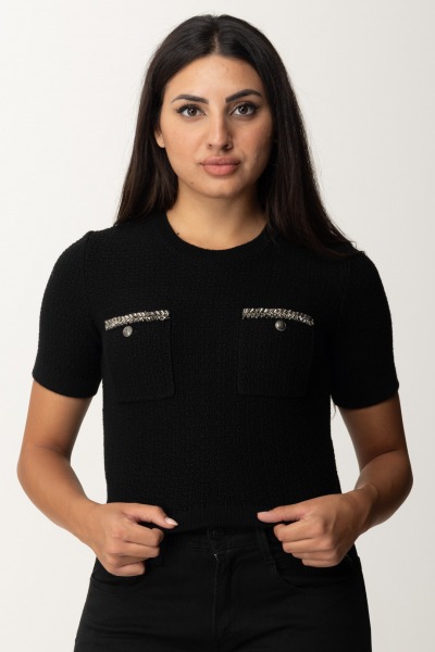 Elisabetta Franchi  Short-sleeve bouclé wool crop top MK18S47E2 NERO