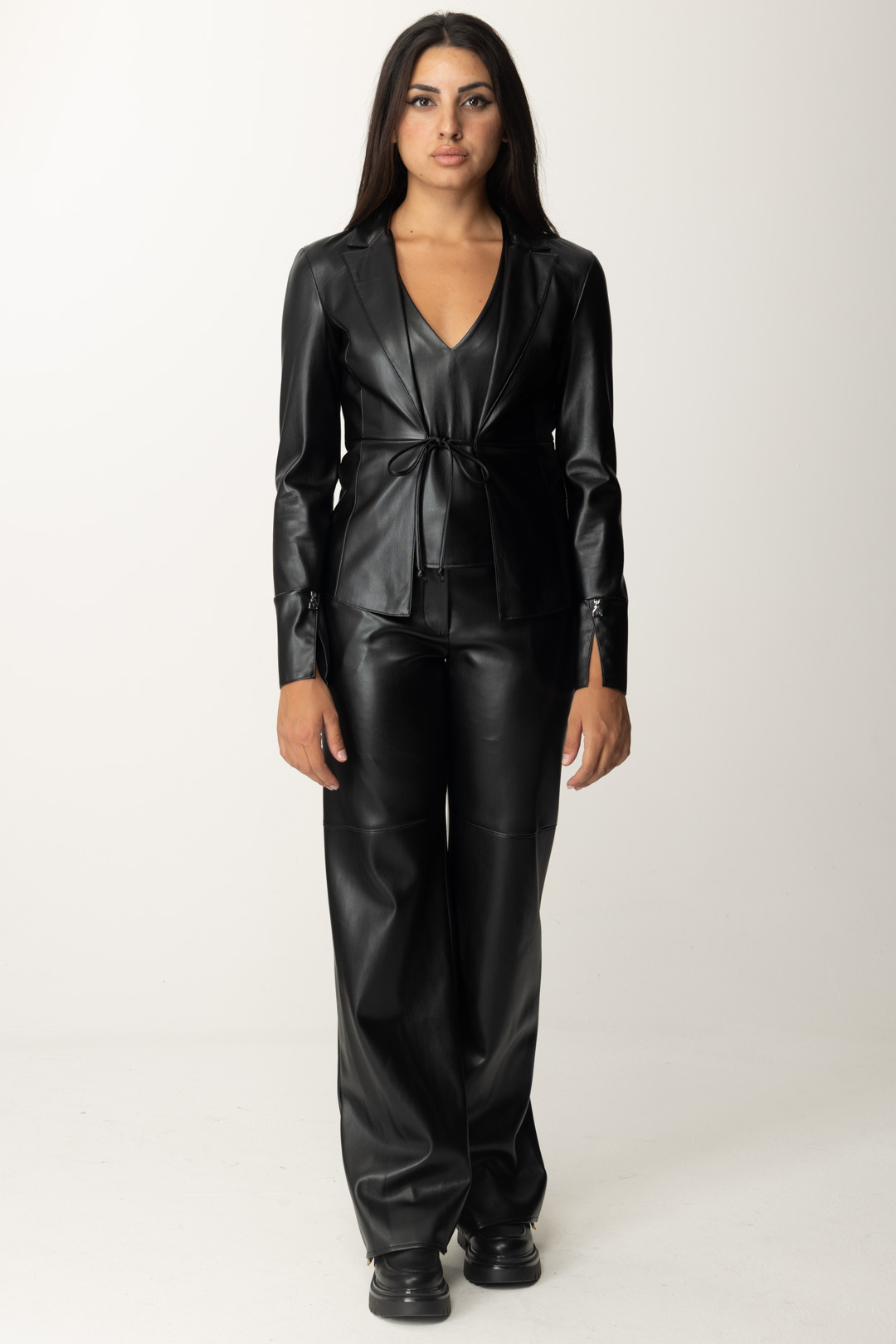 Preview: Patrizia Pepe Faux Leather Jacket with Laces Nero