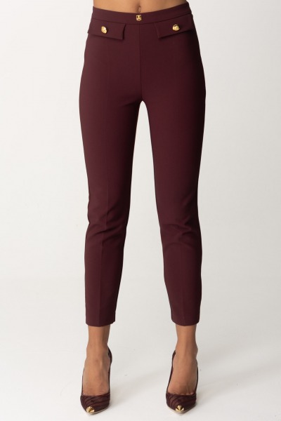 Elisabetta Franchi  Pantalon droit avec bande logo PA02446E2 ROUGE NOIR