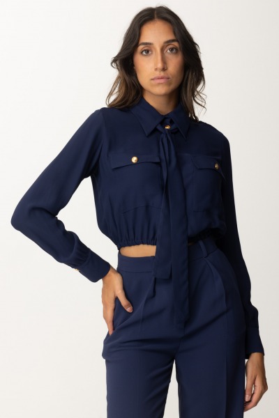 Elisabetta Franchi  Camisa corta de georgette con pañuelo CA06846E2 NAVY