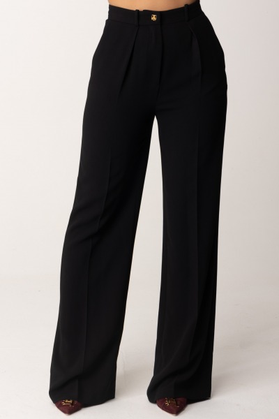 Elisabetta Franchi  Wide leg pants with pleats and logo PA02646E2 NERO